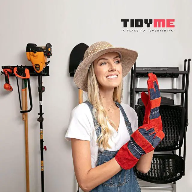 Alt view image 7 of 7 - TIDYME Garage Tool Organizer Wall Mount 64", 2 Shelves & 4 Single Hooks