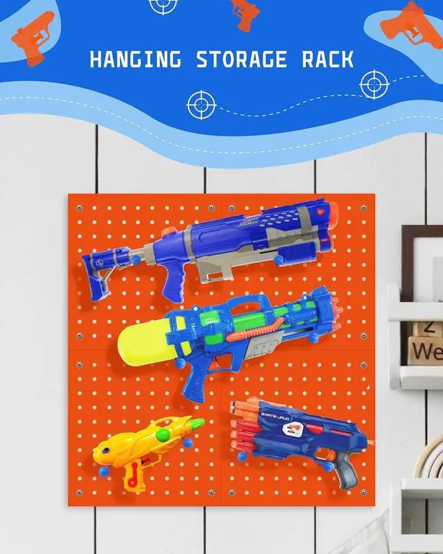 Alt view image 3 of 6 - Wooden Peg Board for Nerf Gun Storage Organizer 13 x 13 x 0.31 in - Orange