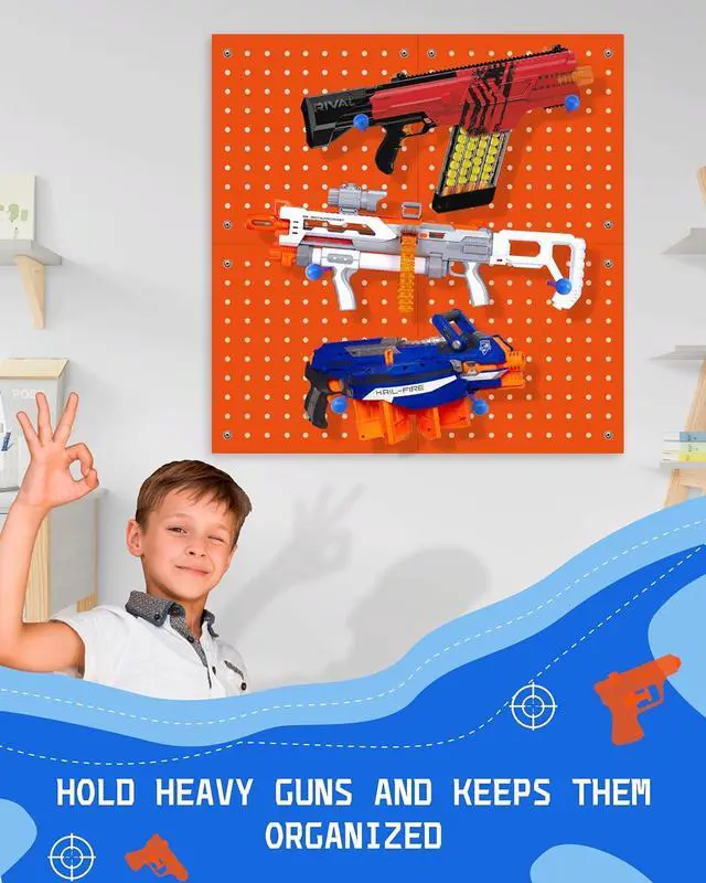 Alt view image 5 of 6 - Wooden Peg Board for Nerf Gun Storage Organizer 13 x 13 x 0.31 in - Orange