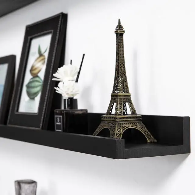 Alt view image 7 of 7 - AZSKY Picture Ledge Shelf, Floating Shelves Set of 2, 48 Inches Picture Shelves for Wall with Ledge, Long Shelf Wall Mounted for Living Room Bedroom Decor Books Photo Frames - Black