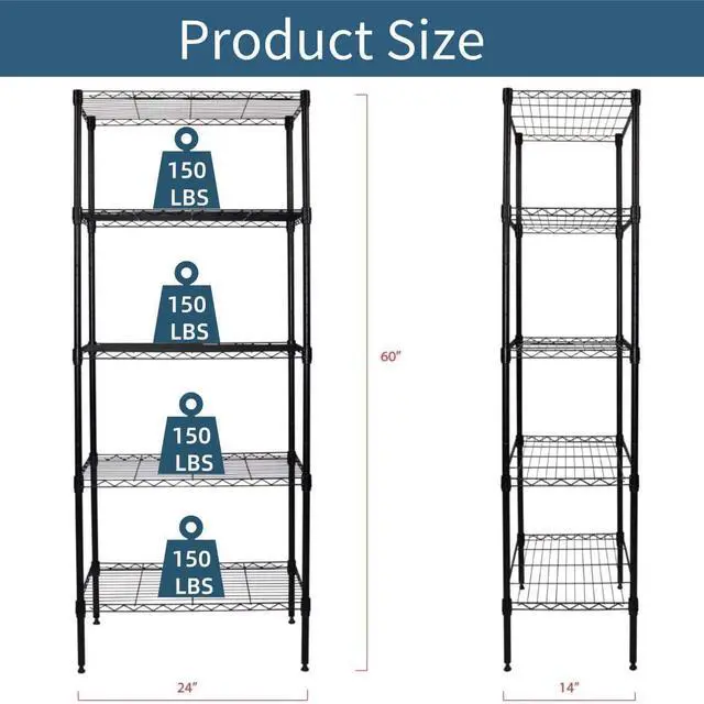 Alt view image 2 of 7 - Storage Garage Organizer Metal Shelving Unit 5-Tier 24" Steel Utility Wire Storage Racks and Shelving 750Lbs Rust-Proof Storage Shelves , NSF Certification Shelf for Kitchen Office Garage