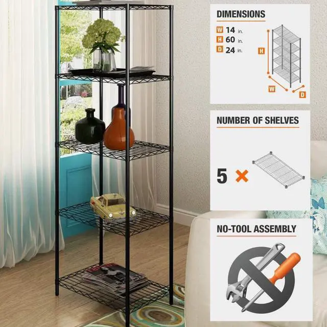 Alt view image 7 of 7 - Storage Garage Organizer Metal Shelving Unit 5-Tier 24" Steel Utility Wire Storage Racks and Shelving 750Lbs Rust-Proof Storage Shelves , NSF Certification Shelf for Kitchen Office Garage