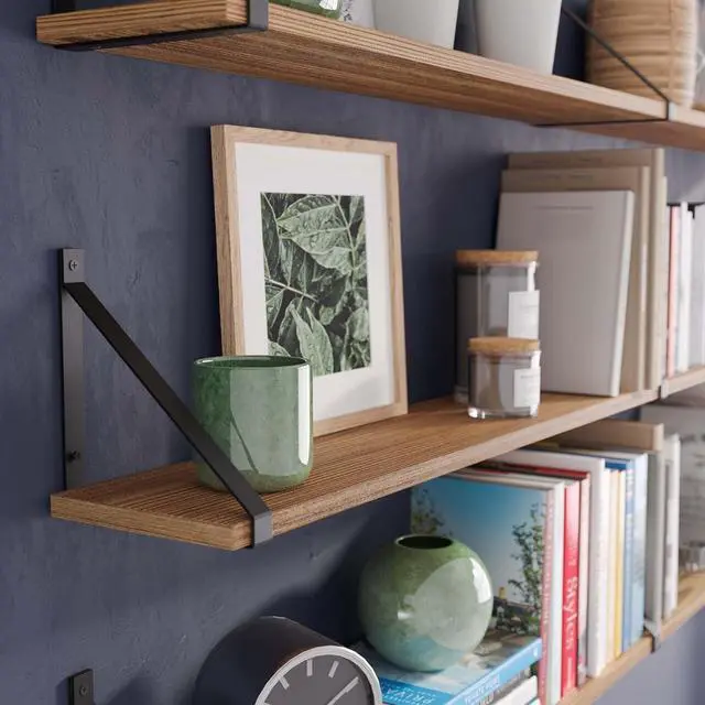 Alt view image 7 of 7 - Wallniture Bora 60" x 6" Rustic Floating Shelves for Wall, Shelves for Bedroom, Office & Kitchen Storage Shelf, Wall Bookshelf, Set of 3, Burnt, Wood