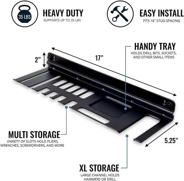 Alt view image 4 of 7 - StoreYourBoard Garage Hand Tool Organizer, Drill, Screw Driver and Wrench Sets, Hammer, Pliers, Wall Mount Storage Tool Tray, Heavy Duty Steel