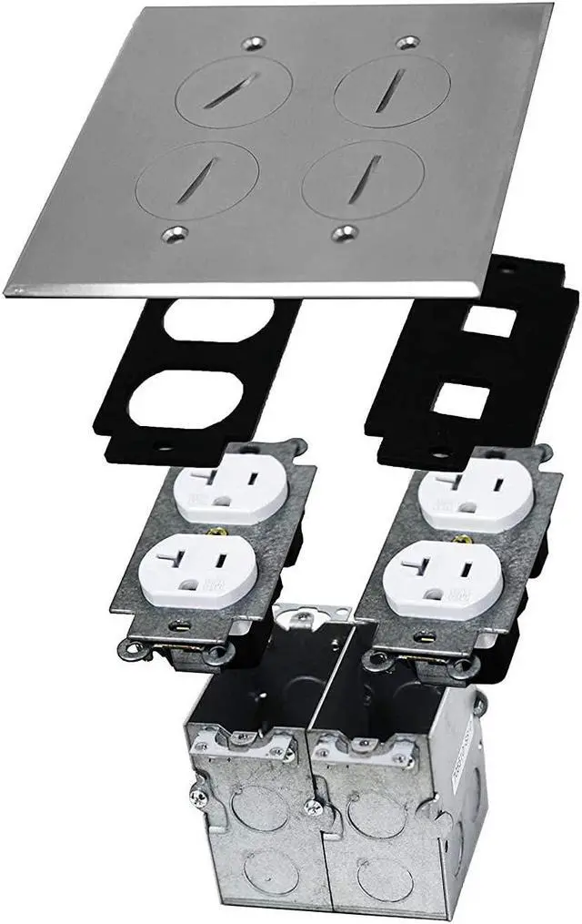 Alt view image 2 of 7 - Floor Box Coin Open Kit by Enerlites 975510-SS Electrical Outlet Receptacle, 2-Gang 20A Tamper/Weather Resistant Duplex Receptacle, Stainless Steel Cover Plate