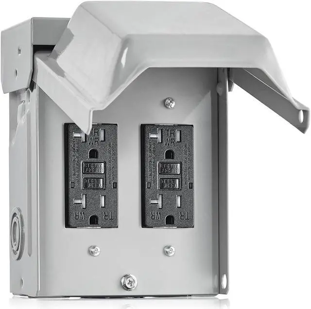 Main image of SURAIELEC Outdoor Electrical Outlet Box, Dual 20 AMP WRTR GFCI Receptacles, Rainproof 3R Enclosure, Weatherproof All Metal Outlet Cover, Power Plug for Garden, Outdoor Lights, ETL Listed