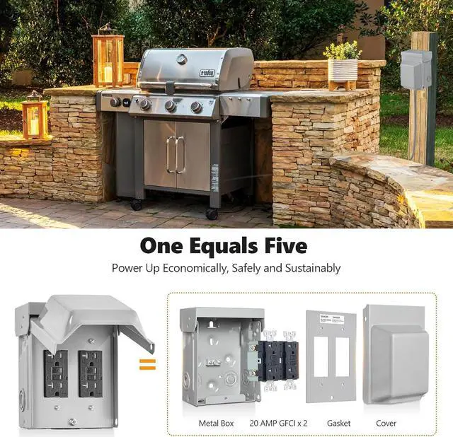 Alt view image 7 of 7 - SURAIELEC Outdoor Electrical Outlet Box, Dual 20 AMP WRTR GFCI Receptacles, Rainproof 3R Enclosure, Weatherproof All Metal Outlet Cover, Power Plug for Garden, Outdoor Lights, ETL Listed