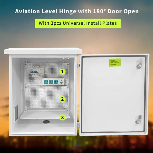 Alt view image 7 of 7 - Metal Nema Enclosure with Rain Hood Weatherproof Junction Electric Breaker Box with Fan-Vent Design Electrical Cabinet with Mounting Track Hole in Back 20X24X12