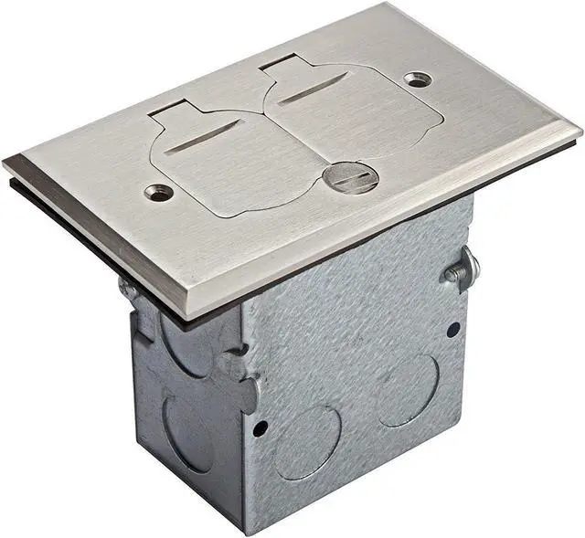 Main image of ENERLITES Nickel Plated Brass Flip Lid Cover Floor Box Kit includes 20A Tamper-Weather Resistant Duplex Receptacle Outlet, 1- Gang Junction Box, Watertight Gaskets, UL Listed, 975507-S