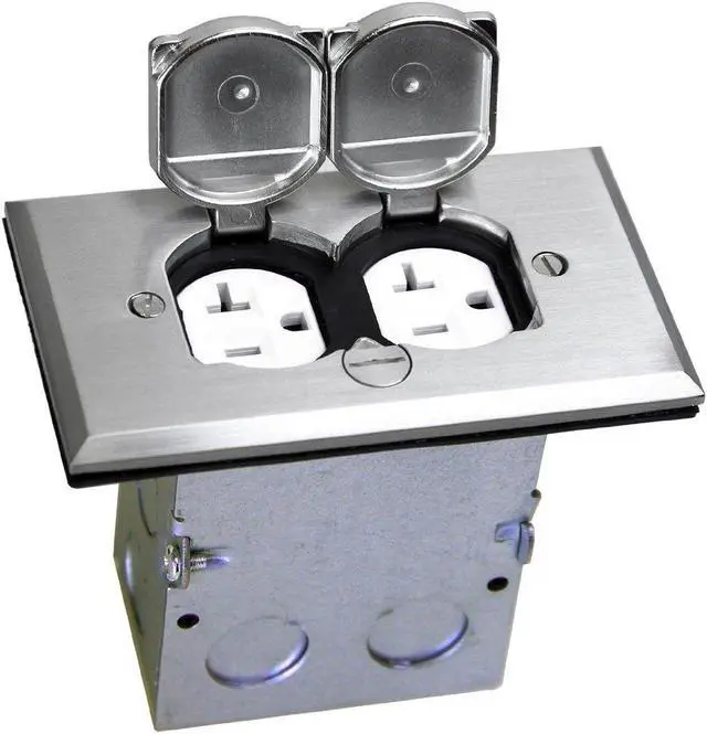 Alt view image 2 of 7 - ENERLITES Nickel Plated Brass Flip Lid Cover Floor Box Kit includes 20A Tamper-Weather Resistant Duplex Receptacle Outlet, 1- Gang Junction Box, Watertight Gaskets, UL Listed, 975507-S