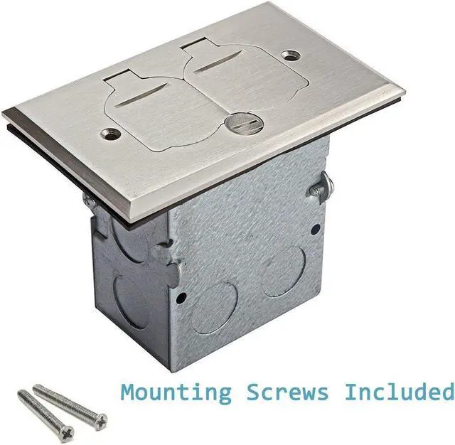 Alt view image 6 of 7 - ENERLITES Nickel Plated Brass Flip Lid Cover Floor Box Kit includes 20A Tamper-Weather Resistant Duplex Receptacle Outlet, 1- Gang Junction Box, Watertight Gaskets, UL Listed, 975507-S