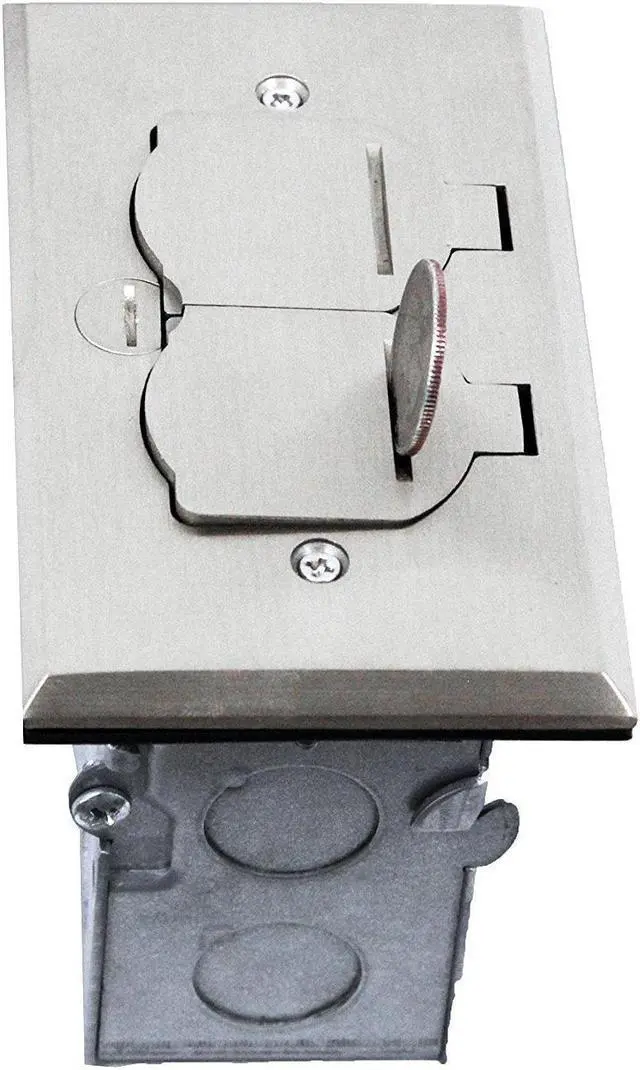 Alt view image 7 of 7 - ENERLITES Nickel Plated Brass Flip Lid Cover Floor Box Kit includes 20A Tamper-Weather Resistant Duplex Receptacle Outlet, 1- Gang Junction Box, Watertight Gaskets, UL Listed, 975507-S