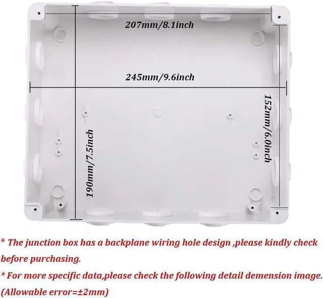 Alt view image 5 of 7 - ABS Plastic Dustproof Waterproof IP65 Junction Box Universal Electrical Project Enclosure White 10"x7.9"x3.1"(255mmx200mmx80mm)