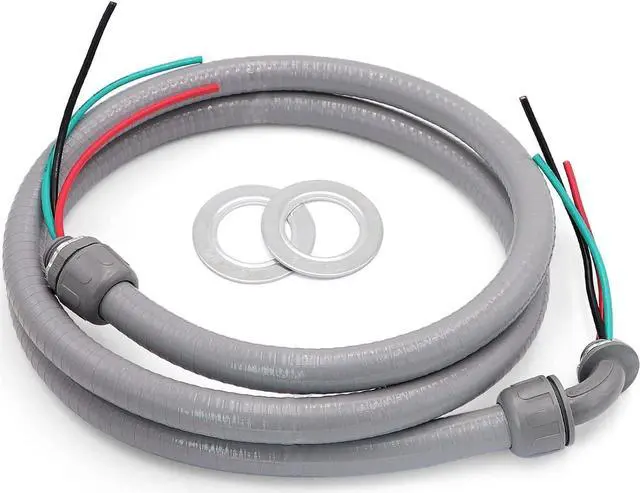 Main image of 6FT 1/2-Inch Electrical A/C Whip Kit,Nonmetallic Liquid Tight Flexible Electrical Conduit,7.5FT of Connecting Wires 3-Conductor 10-Gauge Wires w/Straight/90 Degree Fittings