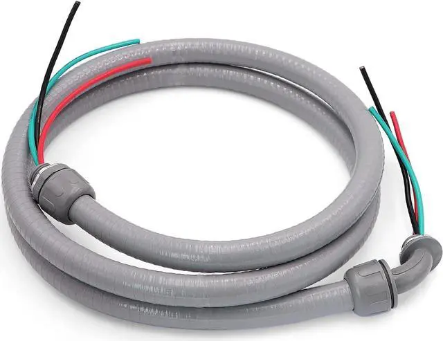 Alt view image 7 of 7 - 6FT 1/2-Inch Electrical A/C Whip Kit,Nonmetallic Liquid Tight Flexible Electrical Conduit,7.5FT of Connecting Wires 3-Conductor 10-Gauge Wires w/Straight/90 Degree Fittings