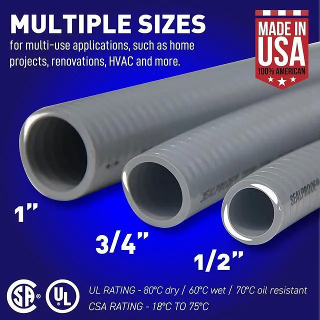 Alt view image 4 of 6 - Sealproof 1/2-Inch Flexible Non-Metallic Liquid-Tight Electrical Conduit Type B, UL Listed, 1/2" Dia, 100 Feet, Made in USA
