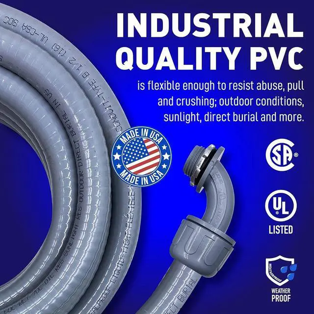 Alt view image 5 of 6 - Sealproof 1/2-Inch Flexible Non-Metallic Liquid-Tight Electrical Conduit Type B, UL Listed, 1/2" Dia, 100 Feet, Made in USA