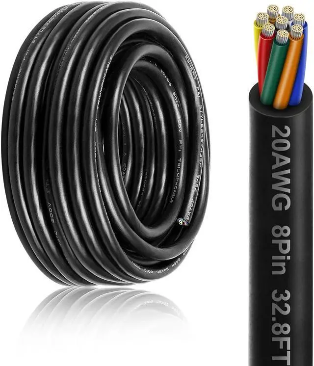 Main image of 20 Gauge 8 Conductor Electrical Wire, 32.8FT 22AWG PVC Thermostat Wire, Low Voltage Landscape Wire, Flexible Cord for LED Lighting Strips Automotive Garden Bell Speaker