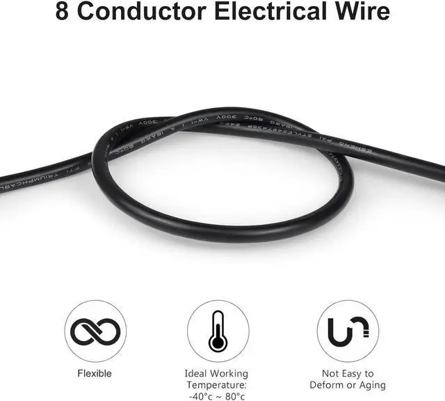 Alt view image 5 of 7 - 24 Gauge 8 Conductor Electrical Wire, 32.8FT 24AWG PVC Thermostat Wire, Low Voltage Landscape Wire, Flexible Cord for LED Lighting Strips Automotive Garden Bell Speaker