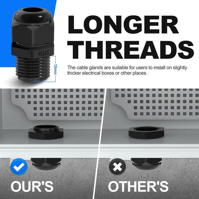 Alt view image 2 of 6 - Joinfworld 72pcs Cable Glands Kit Waterproof Strain Relief Cord Connector Grip Weatherproof Cable Pass Through PG7 1/4" 1/2" 3/4" 1" NPT Wire Grommet