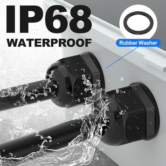 Alt view image 4 of 6 - Joinfworld 72pcs Cable Glands Kit Waterproof Strain Relief Cord Connector Grip Weatherproof Cable Pass Through PG7 1/4" 1/2" 3/4" 1" NPT Wire Grommet