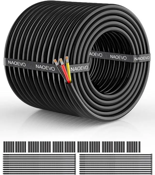 Main image of NAOEVO 14 Gauge Wire 3 Conductor Electrical Wire, 14 AWG Stranded PVC Cord, 12V Low Voltage/Tinned Copper/Flexible Cable for Automotive Wiring, Lamp Cord, Marine Cable (100FT)