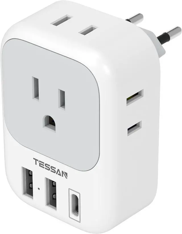Main image of European Travel Plug Adapter USB C International Plug Adapter with 4 AC Outlets and 3 USB Ports Type C Power Adaptor Charger for US to Most of Europe Iceland Spain Italy France Germany