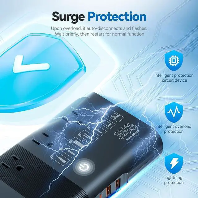 Alt view image 6 of 7 - 350W Pure Sine Wave Voltage Converter, Step Down 220V to 110V Power Converter for Hair Straightener/Curling Iron, Travel Adapter for UK, US, AU, EU, India, Asia Over 200 Countries