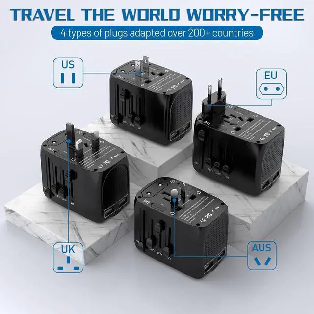 Alt view image 2 of 7 - 220V to 110V Converter Travel Adapter Combo with 2 USB, International Voltage Converter for Hair Dryer Phone Laptop, All-in-one Power Converter for US to UK EU AU Asia Cover 200+Countries