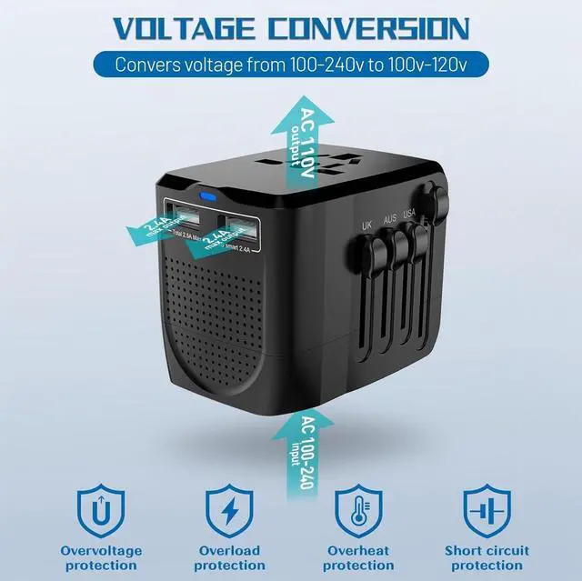 Alt view image 4 of 7 - 220V to 110V Converter Travel Adapter Combo with 2 USB, International Voltage Converter for Hair Dryer Phone Laptop, All-in-one Power Converter for US to UK EU AU Asia Cover 200+Countries