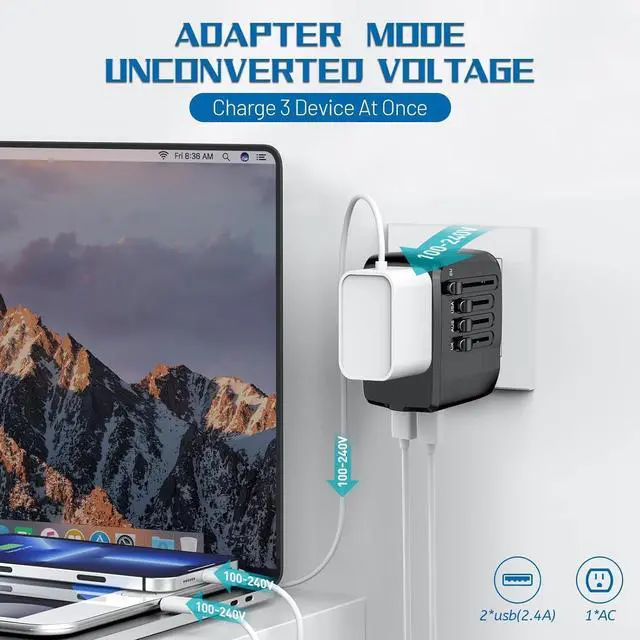 Alt view image 5 of 7 - 220V to 110V Converter Travel Adapter Combo with 2 USB, International Voltage Converter for Hair Dryer Phone Laptop, All-in-one Power Converter for US to UK EU AU Asia Cover 200+Countries