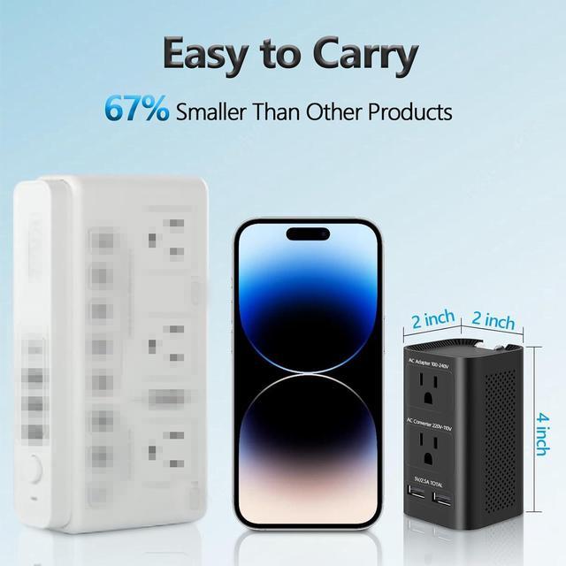 Alt view image 4 of 7 - 220V to 110V Voltage Converter US to Europe, Universal European Travel Plug Adapter Power Coverter with 2 USB Ports and EU/UK/AU/US International Outlet Adapter