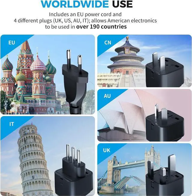 Alt view image 7 of 7 - 500W Pure Sine Wave Voltage Converter US to Europe, 220V to 110V Converter for European Travel, Power Converter Adapter Combo PD for CPAP Hair Straightener Cruler Shaver Toothbrush Laptop Camera Phone