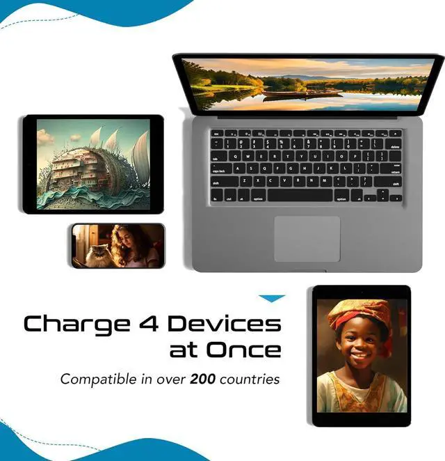 Alt view image 7 of 7 - Ceptics World Power Plug Adapter Set, Dual USB & USB-C 3.1A, 20W with QC-PD, 2 USA Outlet Compact & Powerful, Use In Europe, Asia, Australia, Japan, Includes Type A, B, C, E/F, G, I SWadAPt Attachment