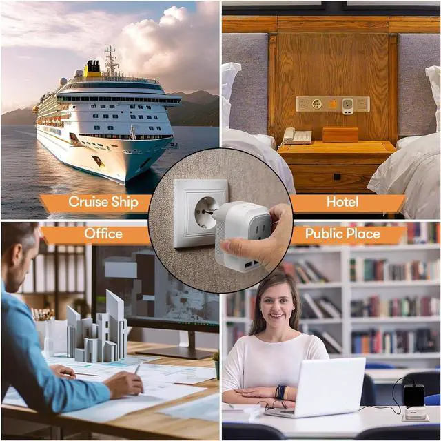 Alt view image 6 of 7 - 2 Pack 220V to 110V Travel Voltage Converter US to Europe European International Universal Plug Adapter Step Down Power Converter Adapter with 2 USB 2 USB C for Italy Spain Switzerland France