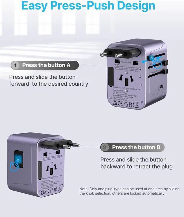 Alt view image 3 of 7 - Universal Travel Adapter, VINTAR International Power Adapter with 6A 3 USB C and 2 USB Ports, All in One Travel Essentials Plug Adapter, Worldwide Outlet Converter for Europe UK USA AUS(Type C/G/A/I)