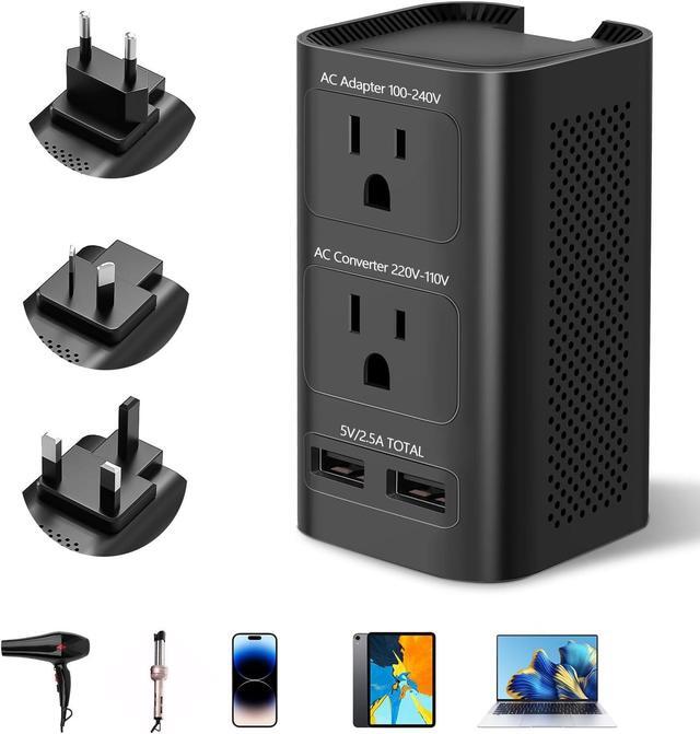 Main image of 220V to 110V Voltage Converter US to Europe, Universal European Travel Plug Adapter Power Coverter with 2 USB Ports and EU/UK/AU/US International Outlet Adapter