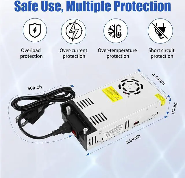 Alt view image 5 of 7 - New Version 110V AC to 12V DC Converter DC 12Volt 50A 600W Power Supply Transformer Adapter SMPS AC to DC Converter Switch Power Supply Max 50A 600W