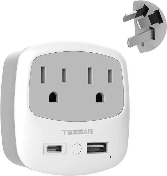 Australia NZ Travel Plug Adapter - Type I With 2 US Outlets & 2 USB Ports (1 USB-C) For US To AU/NZ/China/Argentina - View #3