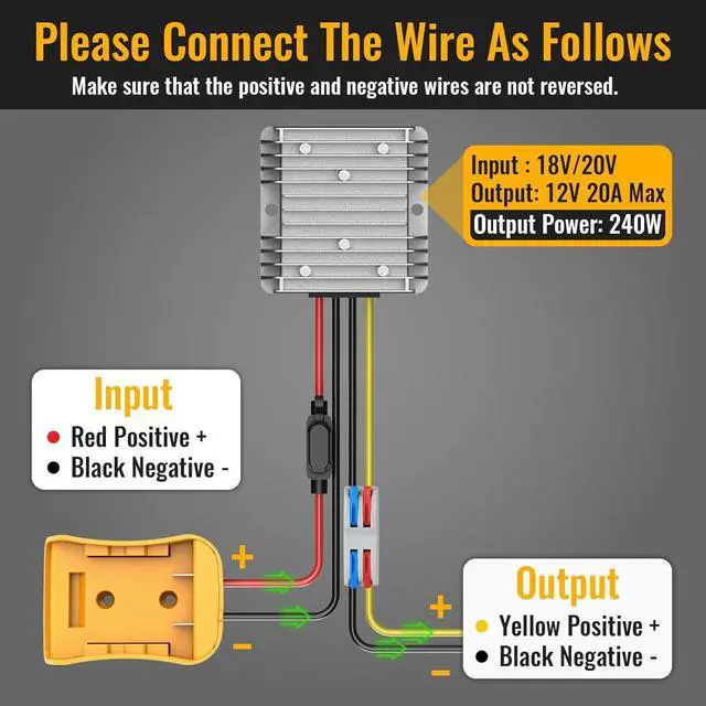 Alt view image 6 of 7 - 20V to 12V Step-Down Converter Compatible with Dewalt 20V Battery, DC 12V 20A 240W Voltage Reducer Regulator for Golf Cart RC Car LED Lights DIY Toys