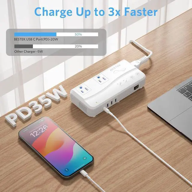 Alt view image 4 of 7 - Universal Travel Adapter Pure Sine Wave 220V to 110V Voltage Converter with 4 USB(1 PD35W) Charging and UK/AU/US/EU Worldwide Plug Adapter