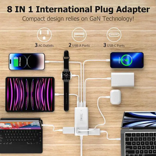 Alt view image 3 of 7 - European Travel Plug Adapter, FOVAL US to UK Europe Power Strip 75W USB C Charger with 5 USB Ports, 3 AC Outlets, 5ft Extension Cord, for Spain, France, Ireland, Travel Home Cruise Ship