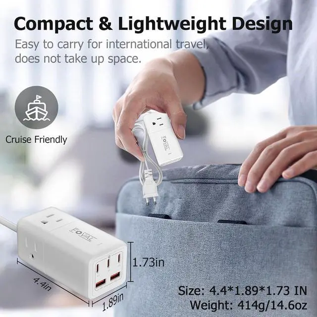 Alt view image 6 of 7 - European Travel Plug Adapter, FOVAL US to UK Europe Power Strip 75W USB C Charger with 5 USB Ports, 3 AC Outlets, 5ft Extension Cord, for Spain, France, Ireland, Travel Home Cruise Ship