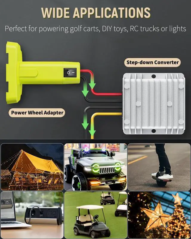 Alt view image 5 of 7 - Vibit 18 V to 12 V Step-Down Converter for Ryobi 18 V Battery, DC Power Adapter, Voltage Reducer Transformer 180 W Buck Converter Regulator for Golf Cart RC Car Truck Light & DIY