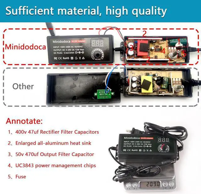Alt view image 2 of 7 - 72W Power Supply Adjustable DC 3V ~ 36V Variable Universal Switching AC/DC Adapter AC to DC Converter with LED Voltage Display and 16 Tips, for 3V to 36V Household Electronics - 2000mA Max