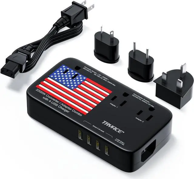 Main image of 2200W Exclusive Voltage Converter and 10A Travel Adapter with 4-Port USB,Power Converter Step Down 220V to 110V for Hair Dryer/Straightener/Curling Iron,US/UK/EU Plug