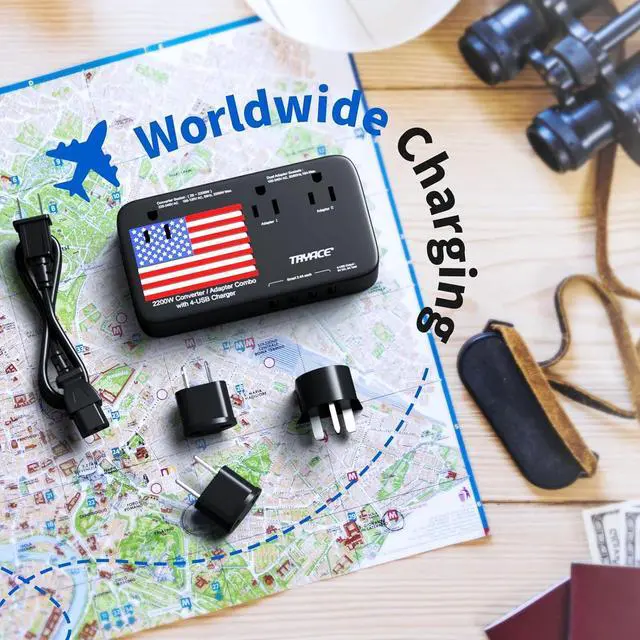 Alt view image 7 of 7 - 2200W Exclusive Voltage Converter and 10A Travel Adapter with 4-Port USB,Power Converter Step Down 220V to 110V for Hair Dryer/Straightener/Curling Iron,US/UK/EU Plug