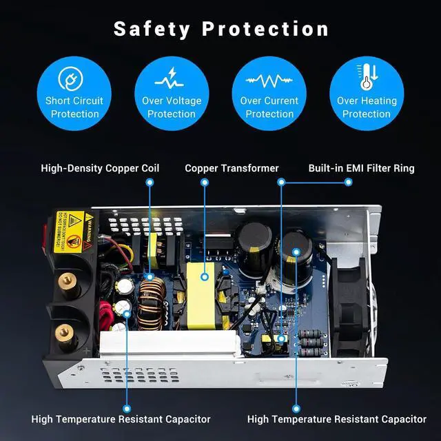 Alt view image 6 of 7 - 1000W Converter, 110V AC to 12V DC Converter Power SupplyMax Current 83A DC Switch Transformer for RV,Pump,LED Strip, LCD Monitor