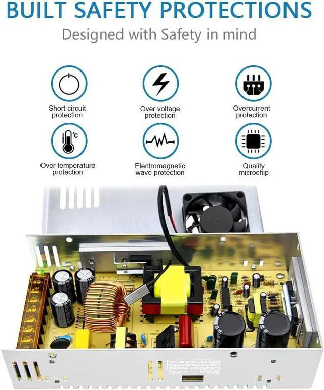 Alt view image 3 of 7 - SHNITPWR 12V Power Supply 30A 360W AC to DC Adapter 12 Volt 30 Amp Switching Power Converter Transformer LED Driver 110V 240V AC in for LED Light Strip 3D Printer CCTV Security System LCD Monitor