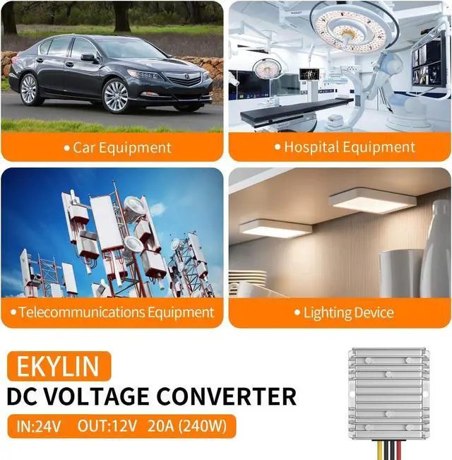 Alt view image 3 of 6 - 24v to 12v Converter, 20A 240W Supply Step Down Converter for Heavy Duty Truck Car Power Reducer Regulator for Auto Car Truck Vehicle Boat Solar System etc.(DC15-40V Inputs)